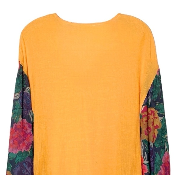 Umgee Blouse Size S Orange Multicolor Floral Ballon Sleeve Oversized Boho - Picture 6 of 10